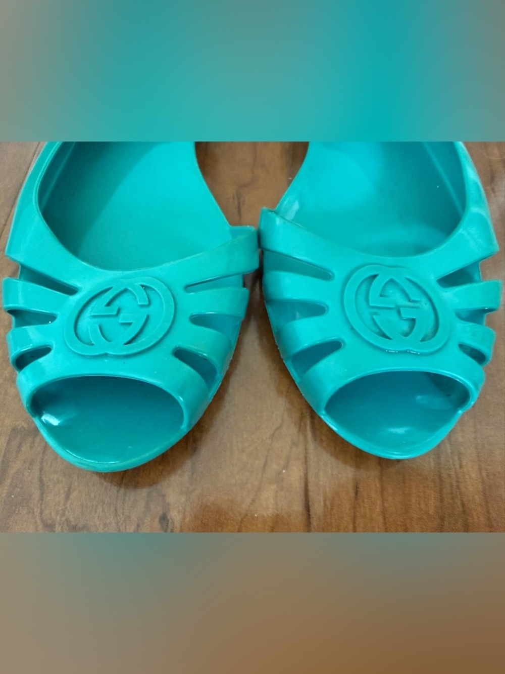 Gucci Turquoise Jelly Flat Sandals - Women's - Picture 5 of 6